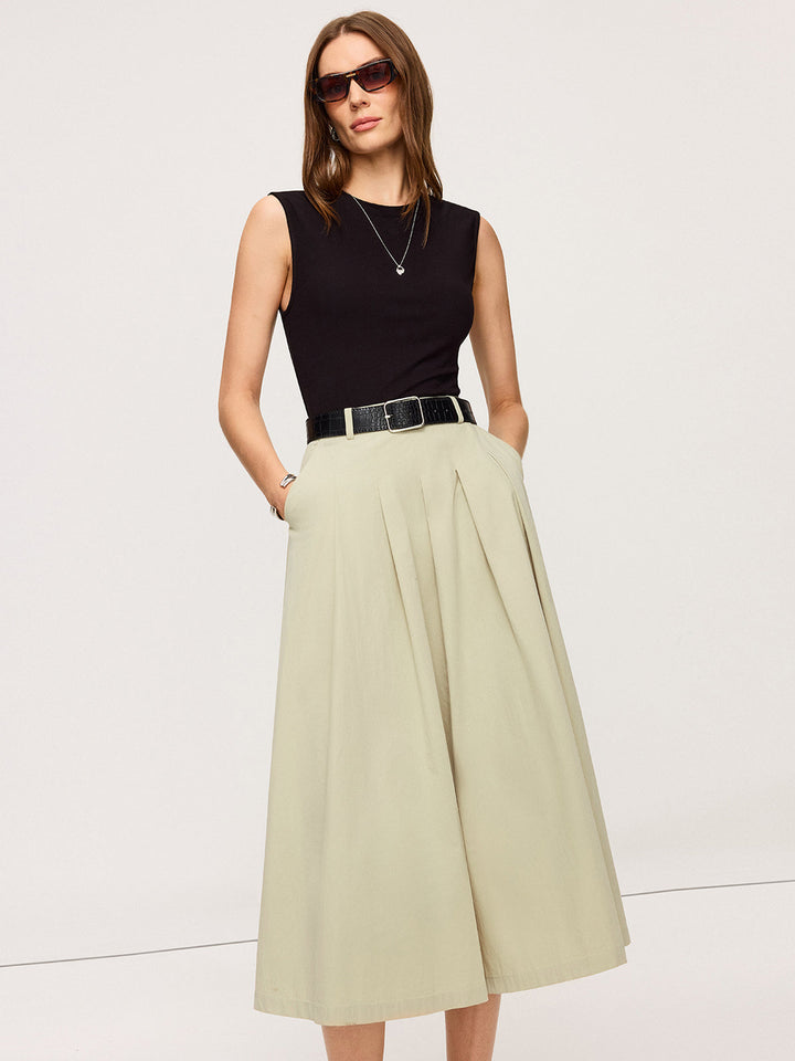 Vestidos Midi Rayados Plisados con Cinturón